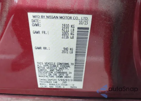 2015 Nissan Altima 2.5 S from USA, damaged, VIN 1N4AL3AP1FC596919